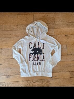 NWT California Love Lightweight White Terry Hoodie Sweatshirt surfergirl floral